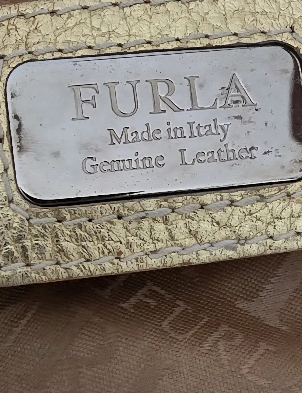 FURLA Italian Hobo Bag Gold Metallic Leather Studded, Large Shoulder Purse